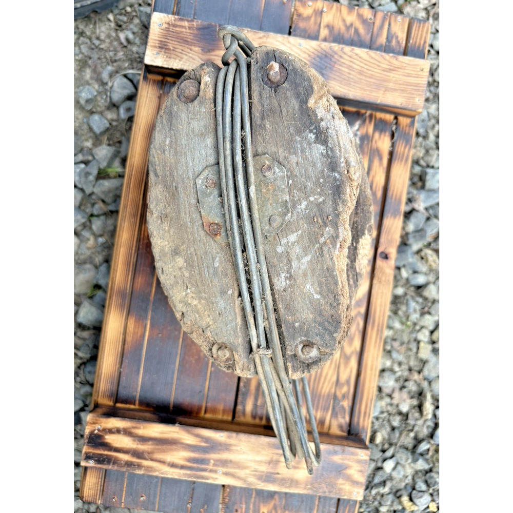 Antique Wood Metal Block & Tackle Lewis Pulley Great Patina